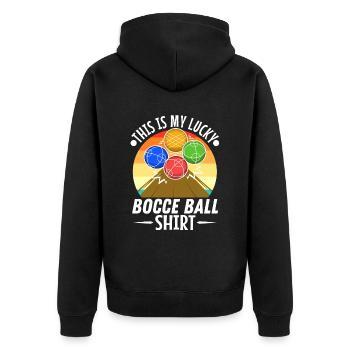 Ceci est ma boule de pétanque chanceuse - Veste à capuche bio Premium Unisexe - noir - Dos - Nico (187cm)