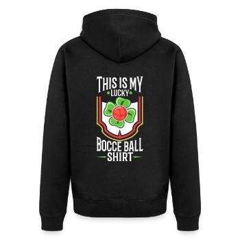 Ceci est ma boule de pétanque chanceuse - Veste à capuche bio Premium Unisexe - noir - Dos - Nico (187cm)