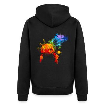 Axolotl Splash Art Tierliebhaber - Unisex Premium Bio Zip Hoodie - Schwarz - Hinten - Nico (187cm)