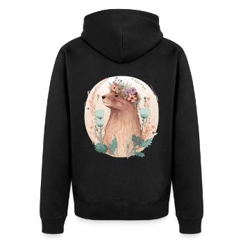 Floral Beaver Flower Crown Watercolor Animal Lover - Unisex Premium Bio Zip Hoodie - Schwarz - Hinten - Nico (187cm)