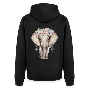 Aquarelle Éléphant Fleur Couronne Afrique Safari Ani - Veste à capuche bio Premium Unisexe - noir - Dos - Nico (187cm)