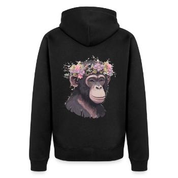 Cute Chimp Chimpanzee Flower Crown Floral Ape Monk - Unisex Premium Bio Zip Hoodie - Schwarz - Hinten - Nico (187cm)