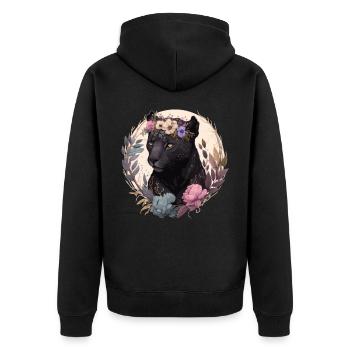 Cute Black Leopard Watercolor Flower Crown Boho Ae - Unisex Premium Organic Zip Hoodie - black - Back - Nico (187cm)