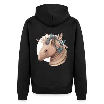 Cute Armadillo Flower Crown Watercolor Animal Love - Unisex Premium Bio Zip Hoodie - Schwarz - Hinten - Nico (187cm)