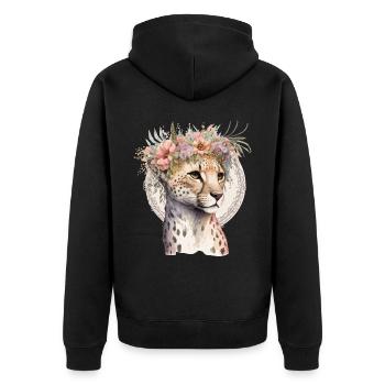 Mignon Cheetah Flower Crown Boho Esthétique - Veste à capuche bio Premium Unisexe - noir - Dos - Nico (187cm)