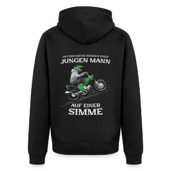 Lustiger Spruch Simsonfahrer S50 S51 Simme Moped - Unisex Premium Bio Zip Hoodie - Schwarz - Hinten - Nico (187cm)