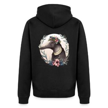 Watercolor Anteater Flower Crown Floral Anteaters - Unisex Premium Bio Zip Hoodie - Schwarz - Hinten - Nico (187cm)