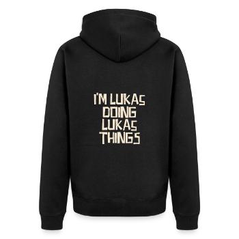 Je suis Lukas en train de faire des choses Lukas - Veste à capuche bio Premium Unisexe - noir - Dos - Nico (187cm)