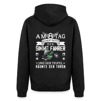 Lustiger Spruch Simsonfahrer S50 S51 Simme Moped - Unisex Premium Bio Zip Hoodie - Schwarz - Hinten - Nico (187cm)