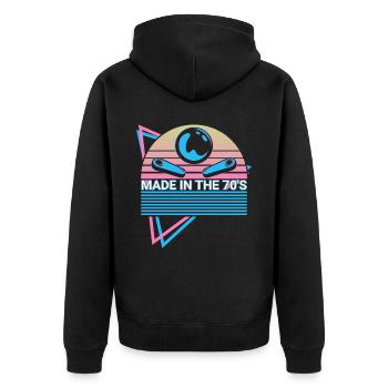 Flipperautomat Retro - Unisex Premium Bio Zip Hoodie - Schwarz - Hinten - Nico (187cm)