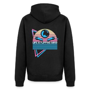 Flipperautomat Retro - Unisex Premium Bio Zip Hoodie - Schwarz - Hinten - Nico (187cm)