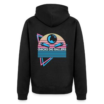 Flipperautomat Retro - Unisex Premium Bio Zip Hoodie - Schwarz - Hinten - Nico (187cm)