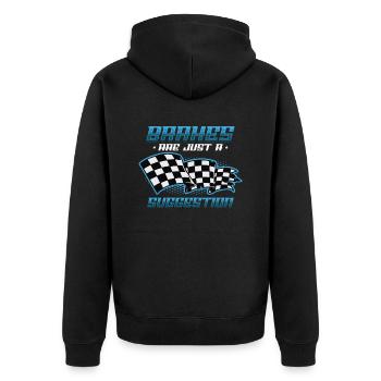 Bremsen Sind Nur Ein Vorschlag, Racing Checkered - Unisex Premium Bio Zip Hoodie - Schwarz - Hinten - Nico (187cm)