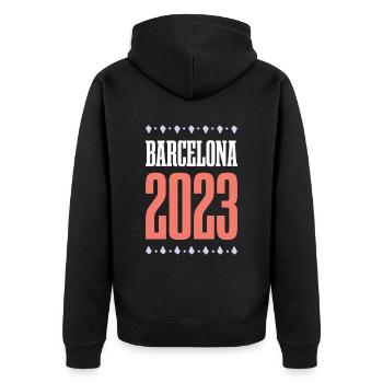 Barcelona 2023 - Unisex Premium Bio Zip Hoodie - Schwarz - Hinten - Nico (187cm)