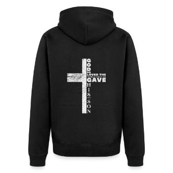 Bibel - Unisex Premium Bio Zip Hoodie - Schwarz - Hinten - Nico (187cm)