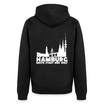 Hamburger Stadt Hamburg - Unisex Premium Bio Zip Hoodie - Schwarz - Hinten - Nico (187cm)