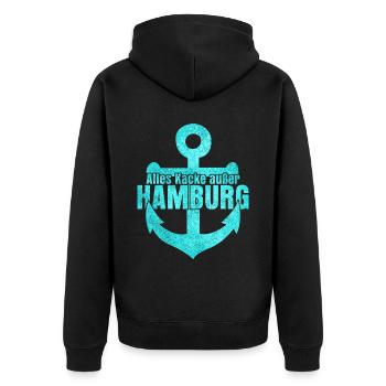 Hamburg Hamburger Hafen - Unisex Premium Bio Zip Hoodie - Schwarz - Hinten - Nico (187cm)