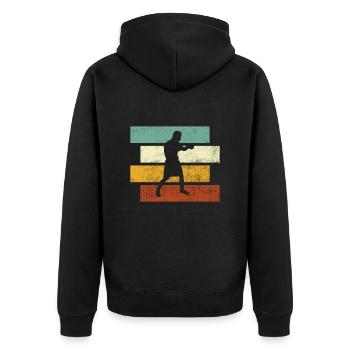 Boxen Retro - Unisex Premium Bio Zip Hoodie - Schwarz - Hinten - Nico (187cm)