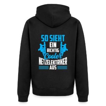 So sieht ein cooler Netzelektriker aus - Unisex Premium Bio Zip Hoodie - Schwarz - Hinten - Nico (187cm)