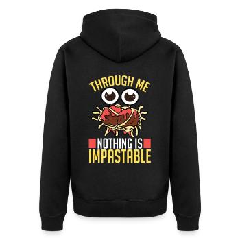 Fliegendes Spaghettimonster FSM Pastafarian - Unisex Premium Bio Zip Hoodie - Schwarz - Hinten - Nico (187cm)