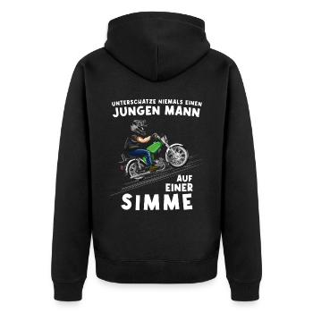 Lustiger Spruch Simson Driver S50 S51 Simme Moped - Unisex Premium Bio Zip Hoodie - Schwarz - Hinten - Nico (187cm)