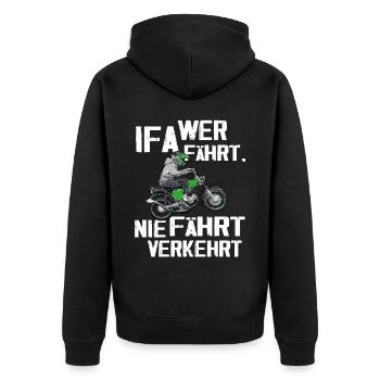 Lustiger Spruch Simsonfahrer S50 S51 Simme Moped - Unisex Premium Bio Zip Hoodie - Schwarz - Hinten - Nico (187cm)