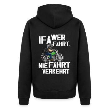 Lustiger Spruch Simsonfahrer S50 S51 Simme Moped - Unisex Premium Bio Zip Hoodie - Schwarz - Hinten - Nico (187cm)
