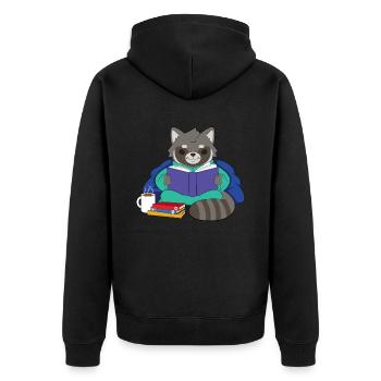 Waschbär-Lesebuch - Unisex Premium Bio Zip Hoodie - Schwarz - Hinten - Nico (187cm)