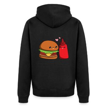 Burger Catchup Pair - Unisex Premium Organic Zip Hoodie - black - Back - Nico (187cm)