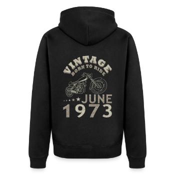 Moto motard Juin 1973 50 ans de dicton - Veste à capuche bio Premium Unisexe - noir - Dos - Nico (187cm)