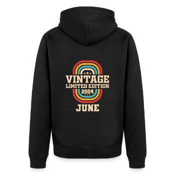 19. Geburtstag Juni Jahrgang 2004 Vintage - Unisex Premium Bio Zip Hoodie - Schwarz - Hinten - Nico (187cm)