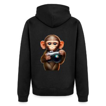 Little Monkey with Camera - Photographer Monkey - Unisex Premium Organic Zip Hoodie - black - Back - Nico (187cm)