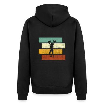 fitness girl retro - Unisex Premium Bio Zip Hoodie - Schwarz - Hinten - Nico (187cm)