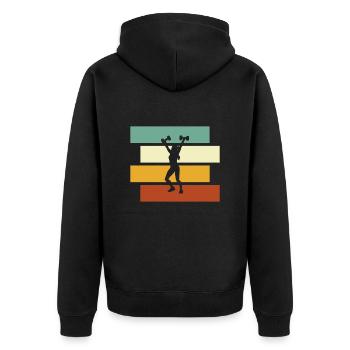 fitness girl retro - Unisex Premium Bio Zip Hoodie - Schwarz - Hinten - Nico (187cm)