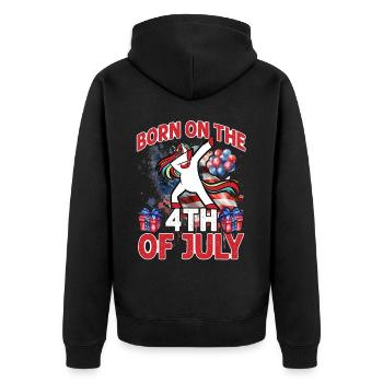 Born on the 4th of July - Unisex Premium Organic Zip Hoodie - black - Back - Nico (187cm)