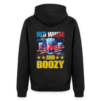 Red White and Boozy 4. Juli - Unisex Premium Bio Zip Hoodie - Schwarz - Hinten - Nico (187cm)