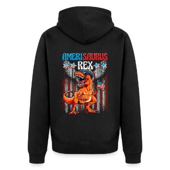 Amerisaurus Rex 4th July - Unisex Premium Bio Zip Hoodie - Schwarz - Hinten - Nico (187cm)