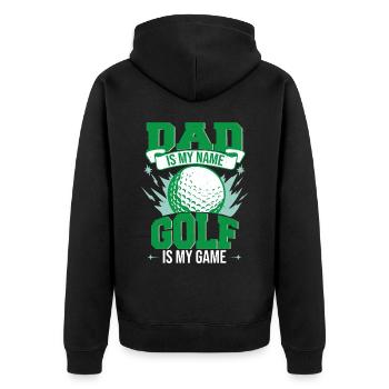 Papa est mon nom Le golf est mon jeu - Veste à capuche bio Premium Unisexe - noir - Dos - Nico (187cm)