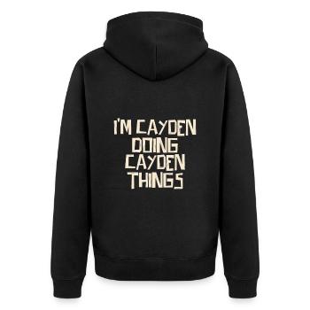 Je suis Cayden en train de faire des choses Cayden - Veste à capuche bio Premium Unisexe - noir - Dos - Nico (187cm)