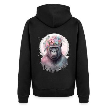 Cute Gorilla Flower Crown Africa Animal Lover - Unisex Premium Organic Zip Hoodie - black - Back - Nico (187cm)