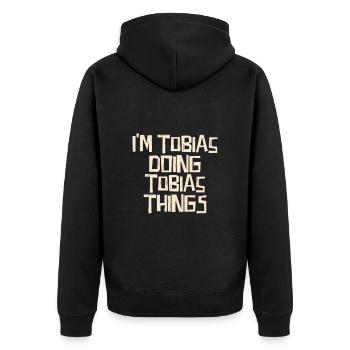 Je suis Tobias en train de faire des choses Tobias - Veste à capuche bio Premium Unisexe - noir - Dos - Nico (187cm)