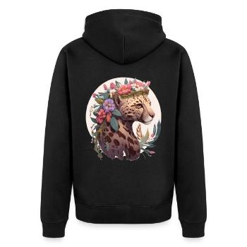 Fleur d’ocelot mignonne Couronne Floral Aquarelle Animal - Veste à capuche bio Premium Unisexe - noir - Dos - Nico (187cm)
