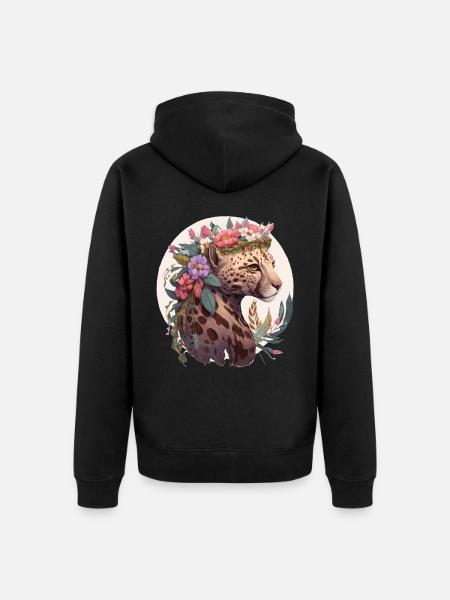 Söt Ocelot Flower Crown Blommig Akvarell Djur - Ekologisk premiumluvjack unisex - svart
