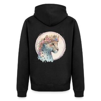 Fleur de guépard mignonne Couronne Floral Aquarelle Animal - Veste à capuche bio Premium Unisexe - noir - Dos - Nico (187cm)