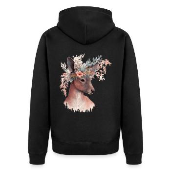 Cute Kangaroo Flower Crown Floral Kangaroo Lover - Unisex Premium Organic Zip Hoodie - black - Back - Nico (187cm)