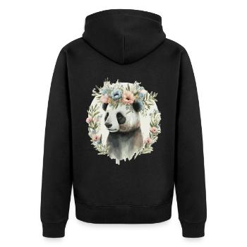 Cute Watercolor Panda Bear Flower Crown Floral - Unisex Premium Bio Zip Hoodie - Schwarz - Hinten - Nico (187cm)