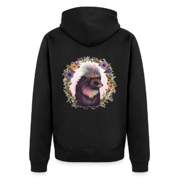 Watercolor Porcupine Flower Crown Floral Animal Lo - Unisex Premium Bio Zip Hoodie - Schwarz - Hinten - Nico (187cm)