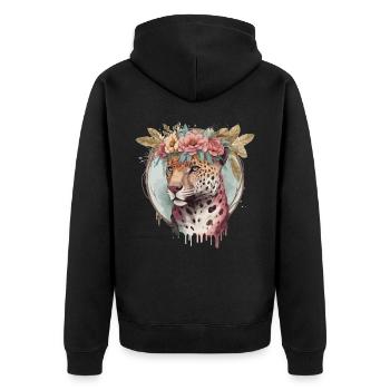 Flower Crown Jaguar Floral Animal Lovers - Unisex Premium Bio Zip Hoodie - Schwarz - Hinten - Nico (187cm)