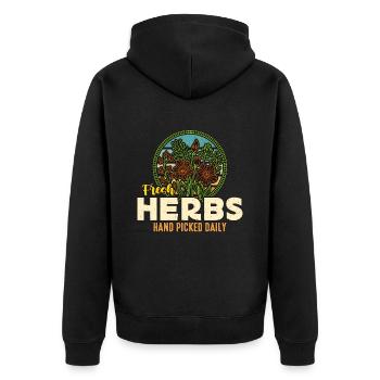Herbalism Fresh Herbs Hand Picked Herbal Herbalist - Unisex Premium Bio Zip Hoodie - Schwarz - Hinten - Nico (187cm)