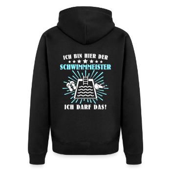 Schwimmmeister Bademeister Badmeister - Unisex Premium Bio Zip Hoodie - Schwarz - Hinten - Nico (187cm)